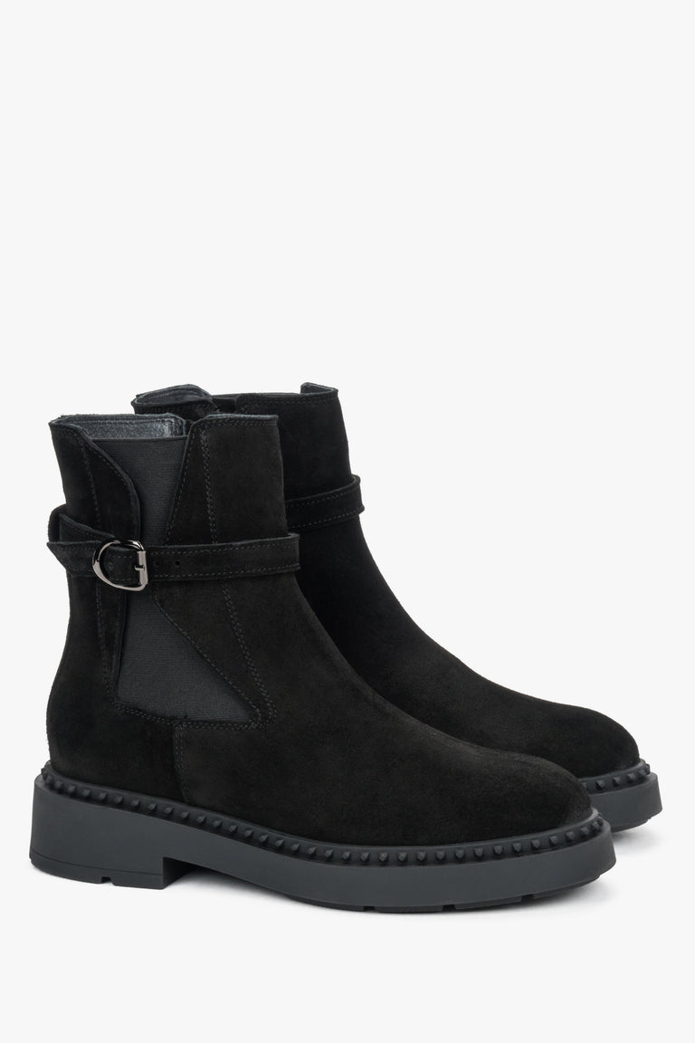 Women's Black Ankle Boots with Decorative Strap made of Premium Italian Velour Estro ER00120748.