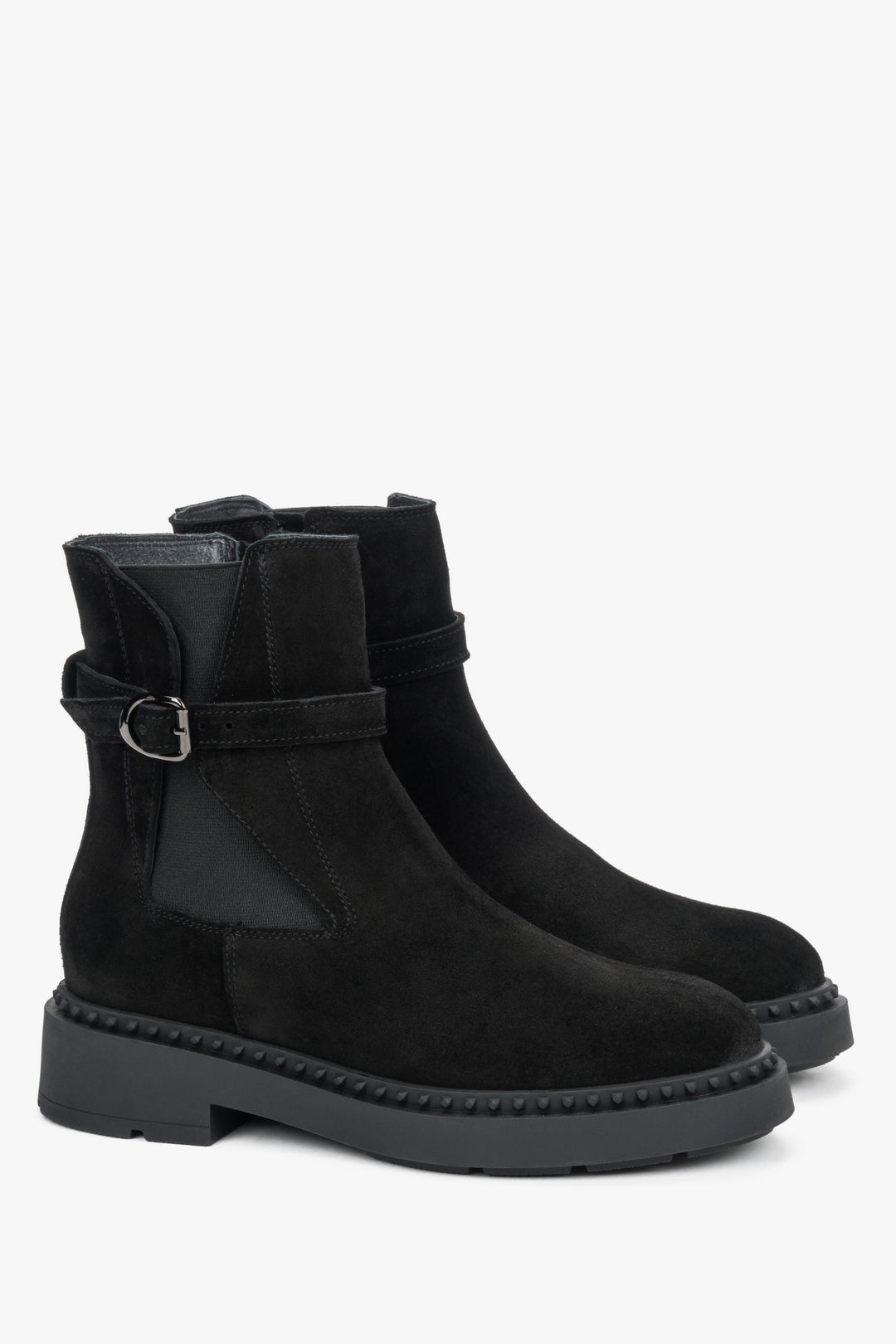 Women's Black Ankle Boots with Decorative Strap made of Premium Italian Velour Estro ER00120748.