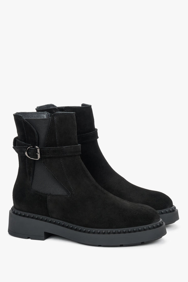 Women's Black Ankle Boots with Decorative Strap made of Premium Italian Velour Estro ER00120748.
