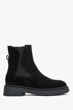 Elegant Estro women's ankle boots with a decorative strap, made of black Italian velour.