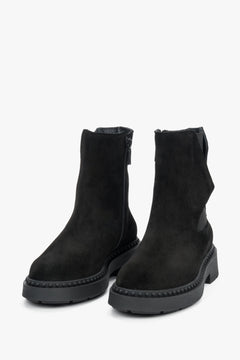 Estro women's ankle boots in black natural suede, adorned with a stylish strap.