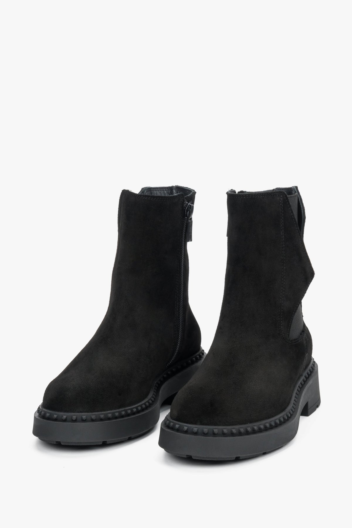 Estro women's ankle boots in black natural suede, adorned with a stylish strap.