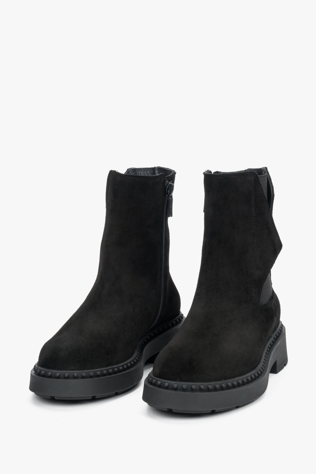 Estro women's ankle boots in black natural suede, adorned with a stylish strap.