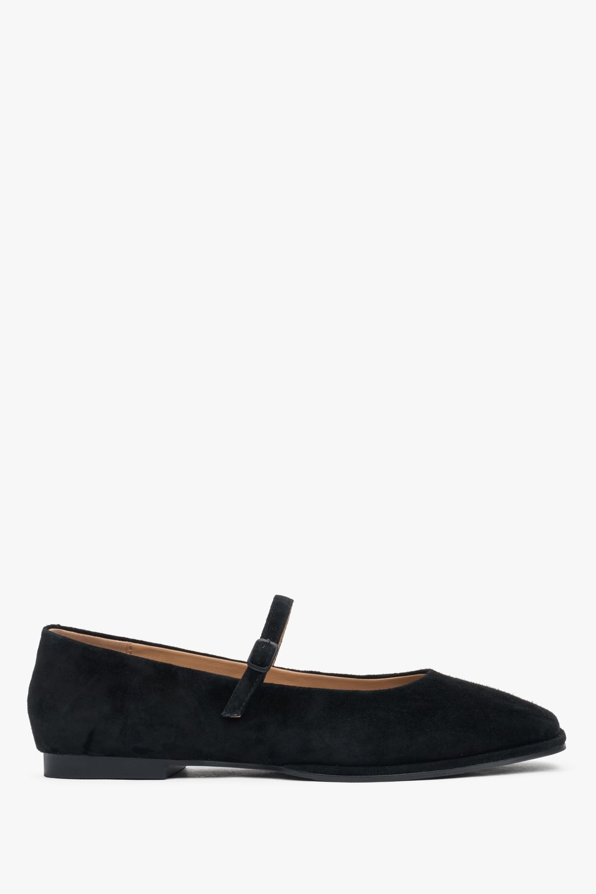 Women's Black Ballet Flats with Buckle made of Soft Velour Estro ER00117264.