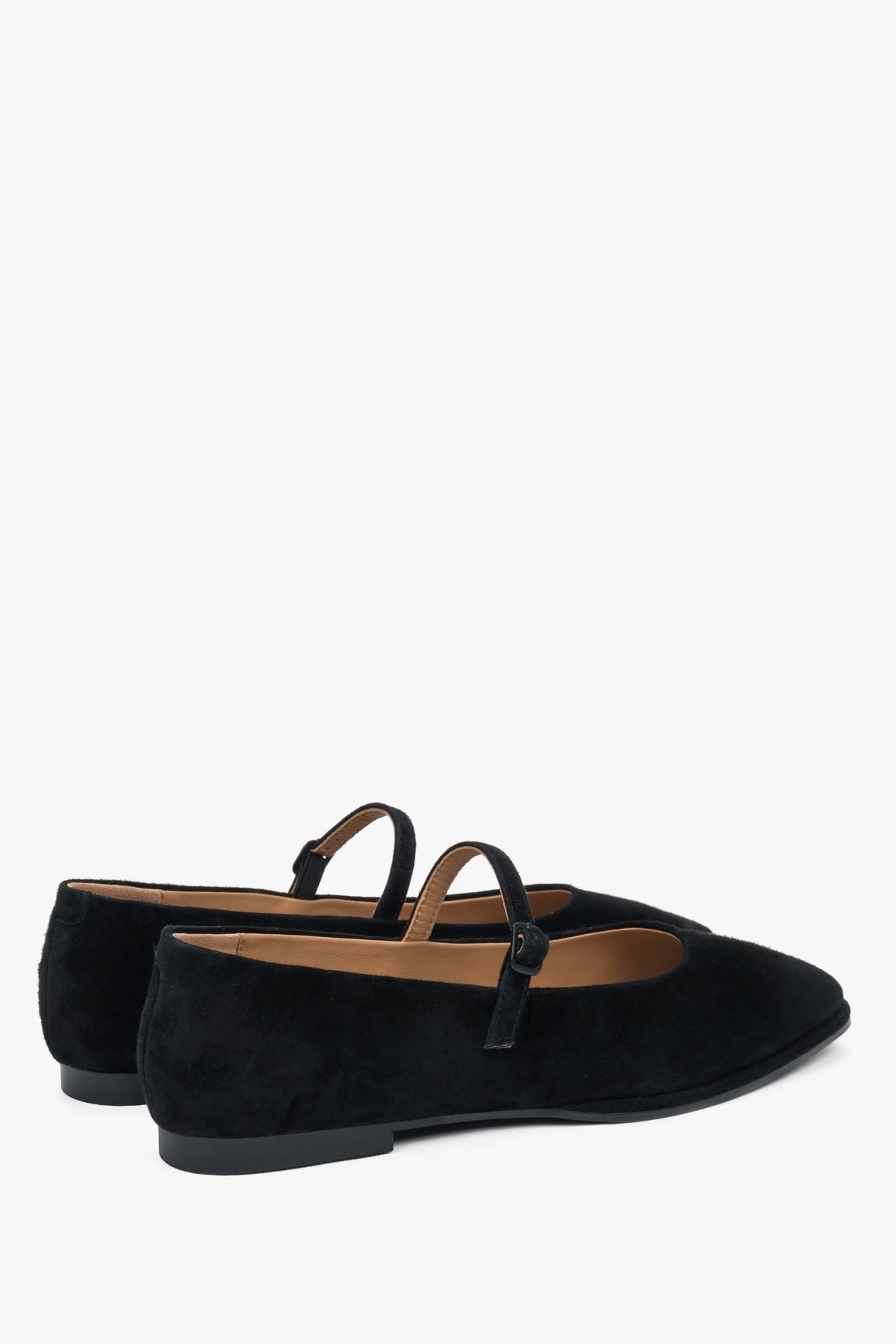 Black women's ballet flats made of natural velour leather with velvety softness.
