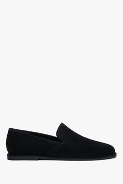 Black barefoot-style women's loafers in soft natural velour.