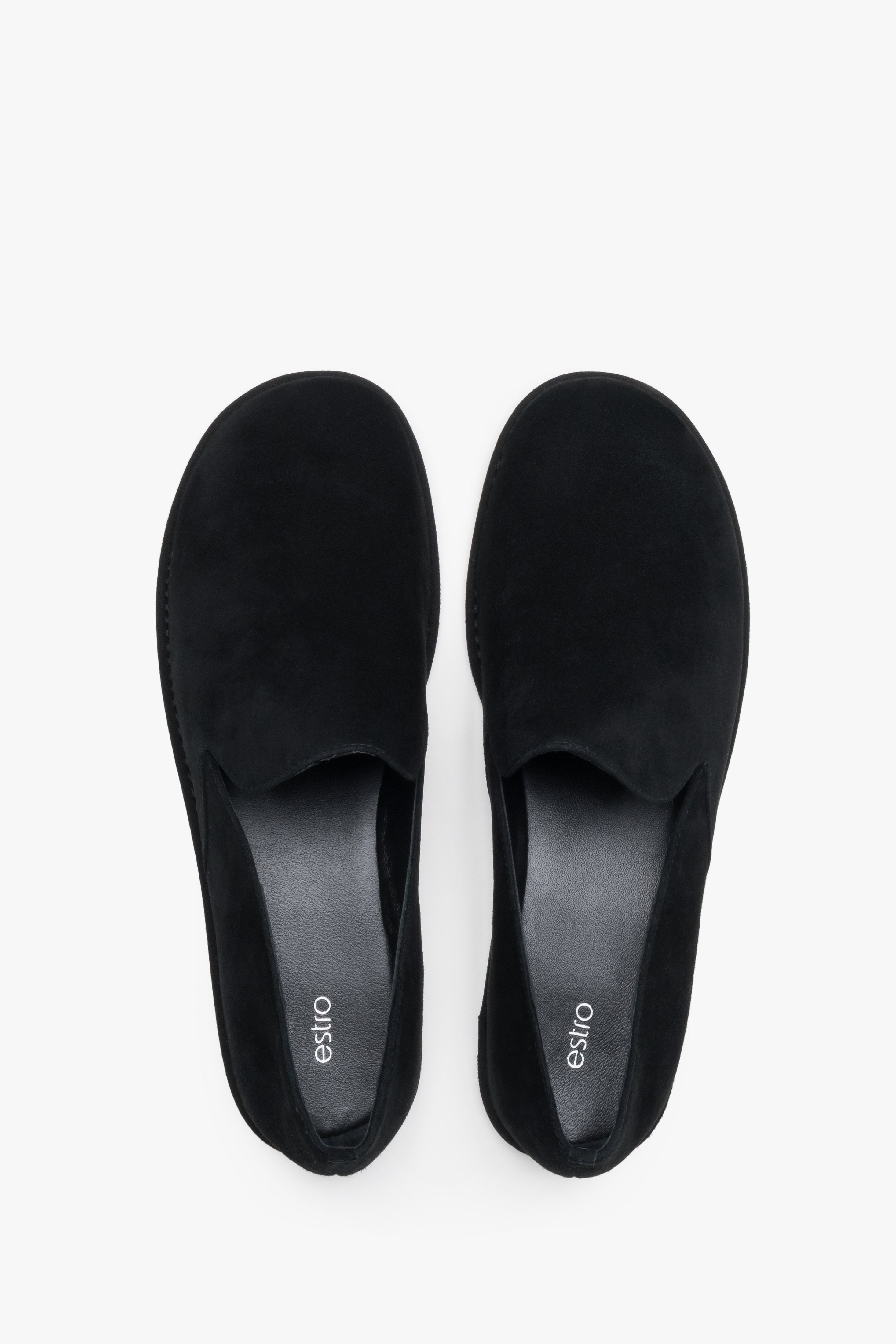 Black soft velour barefoot loafers.