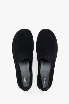 Black soft velour barefoot loafers.