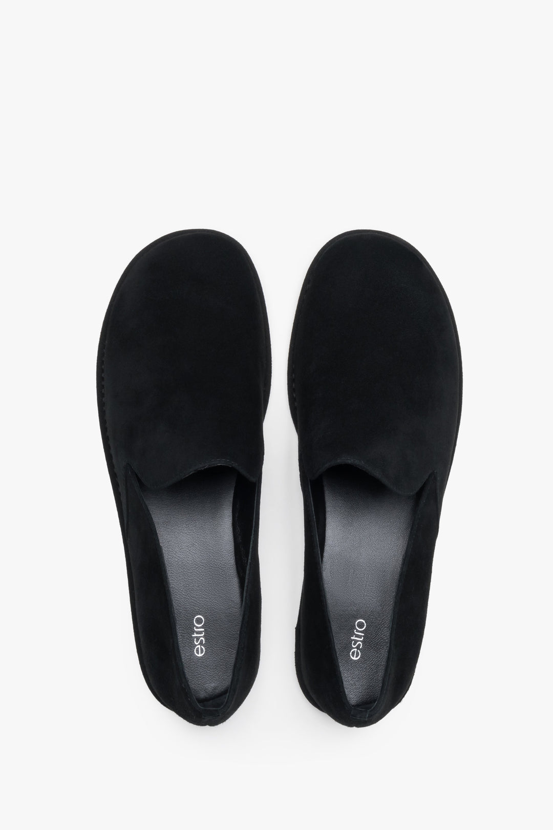 Black soft velour barefoot loafers.
