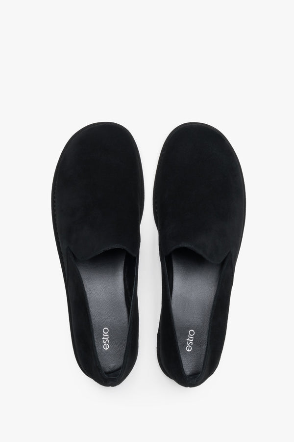 Black soft velour barefoot loafers.