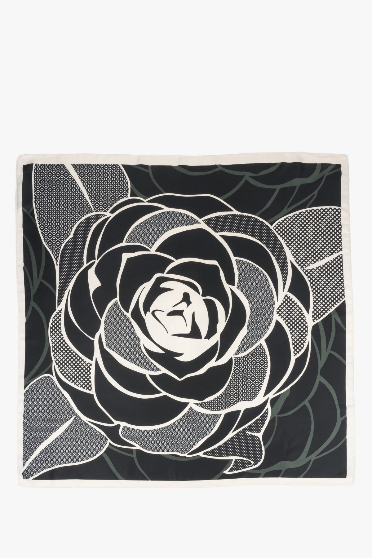Women's black and beige scarf with floral motif Estro.