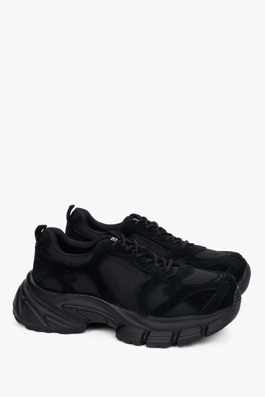 Women's black platform sneakers made of natural velour and breathable mesh ES8.