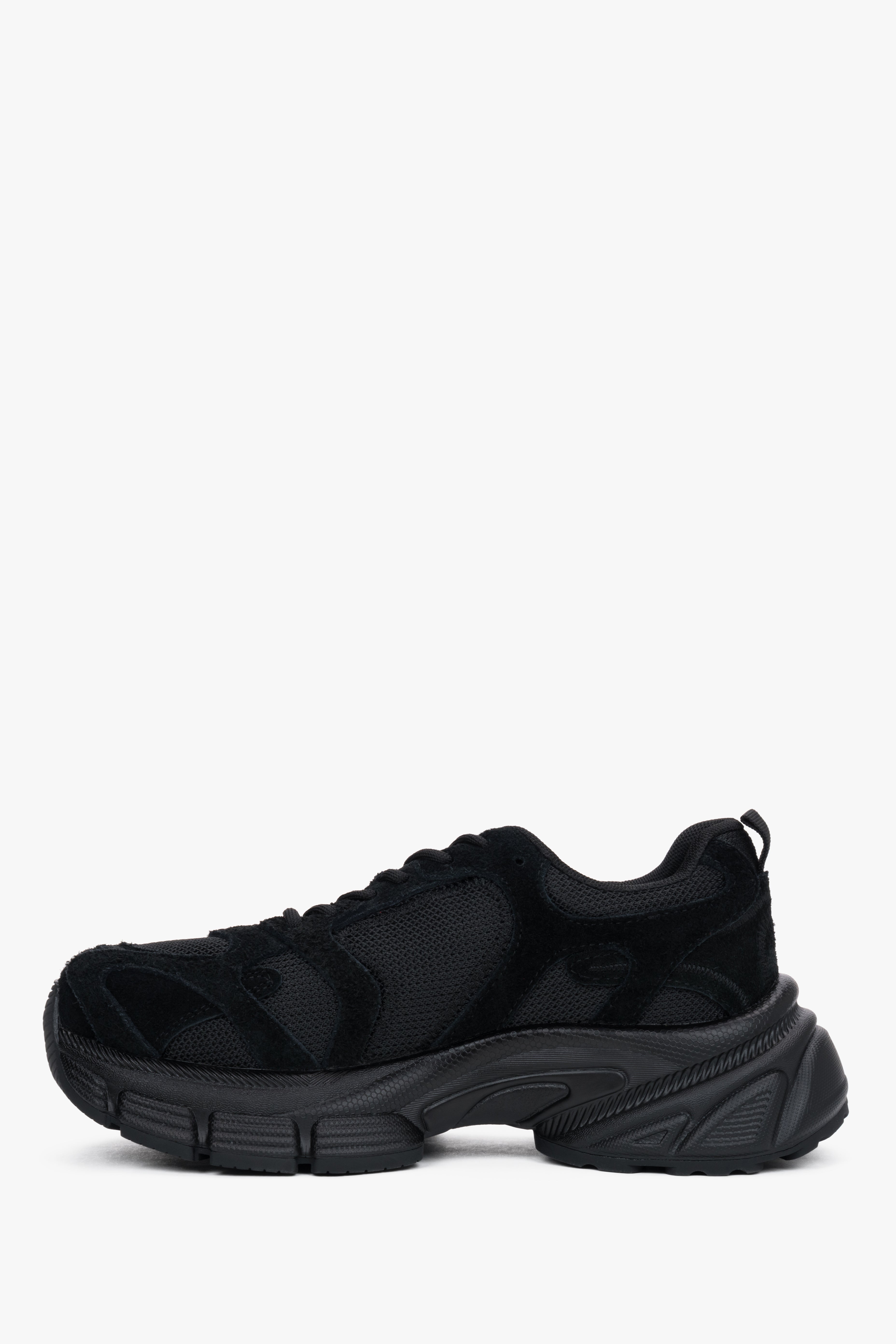Women's platform sneakers, black, made of natural velour and breathable mesh, ES8.