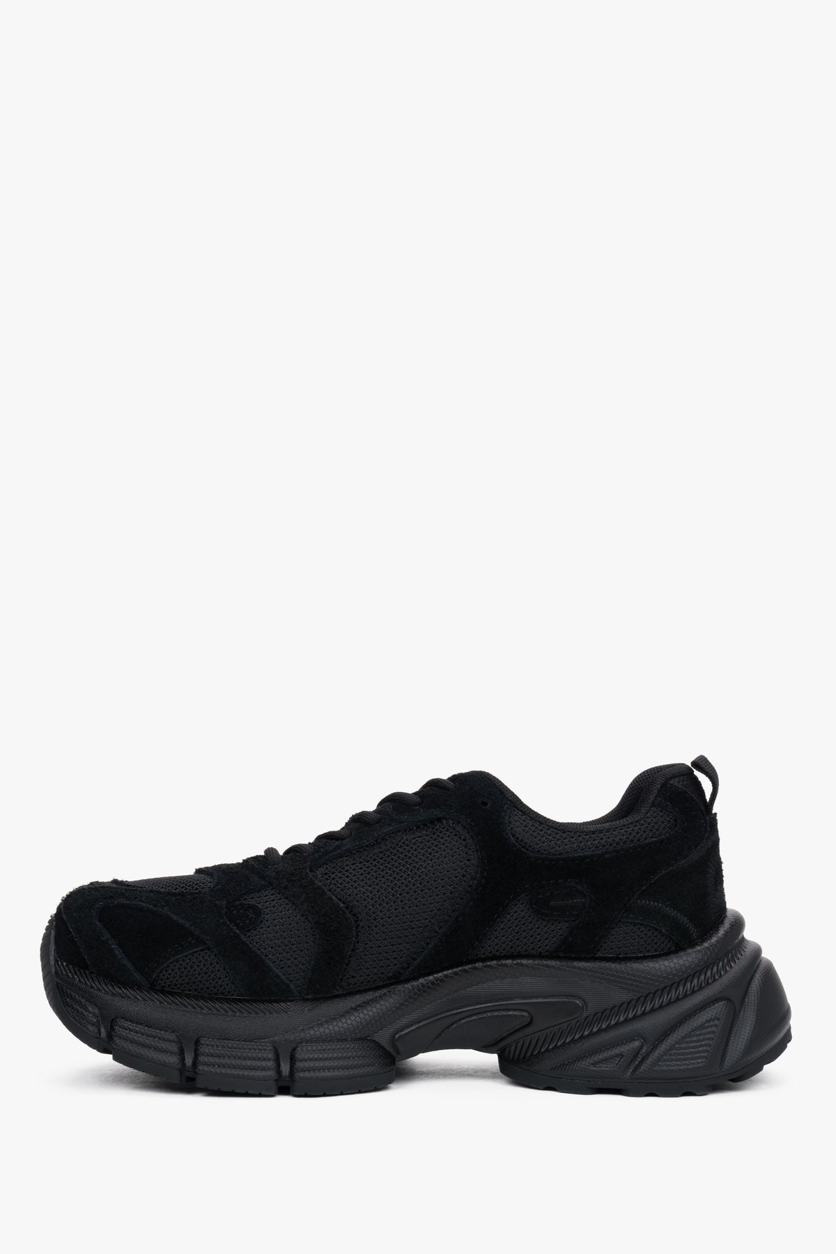Women's platform sneakers, black, made of natural velour and breathable mesh, ES8.