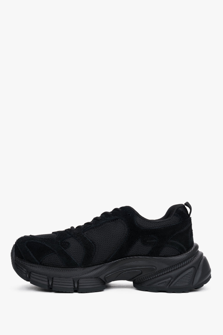 Women's platform sneakers, black, made of natural velour and breathable mesh, ES8.