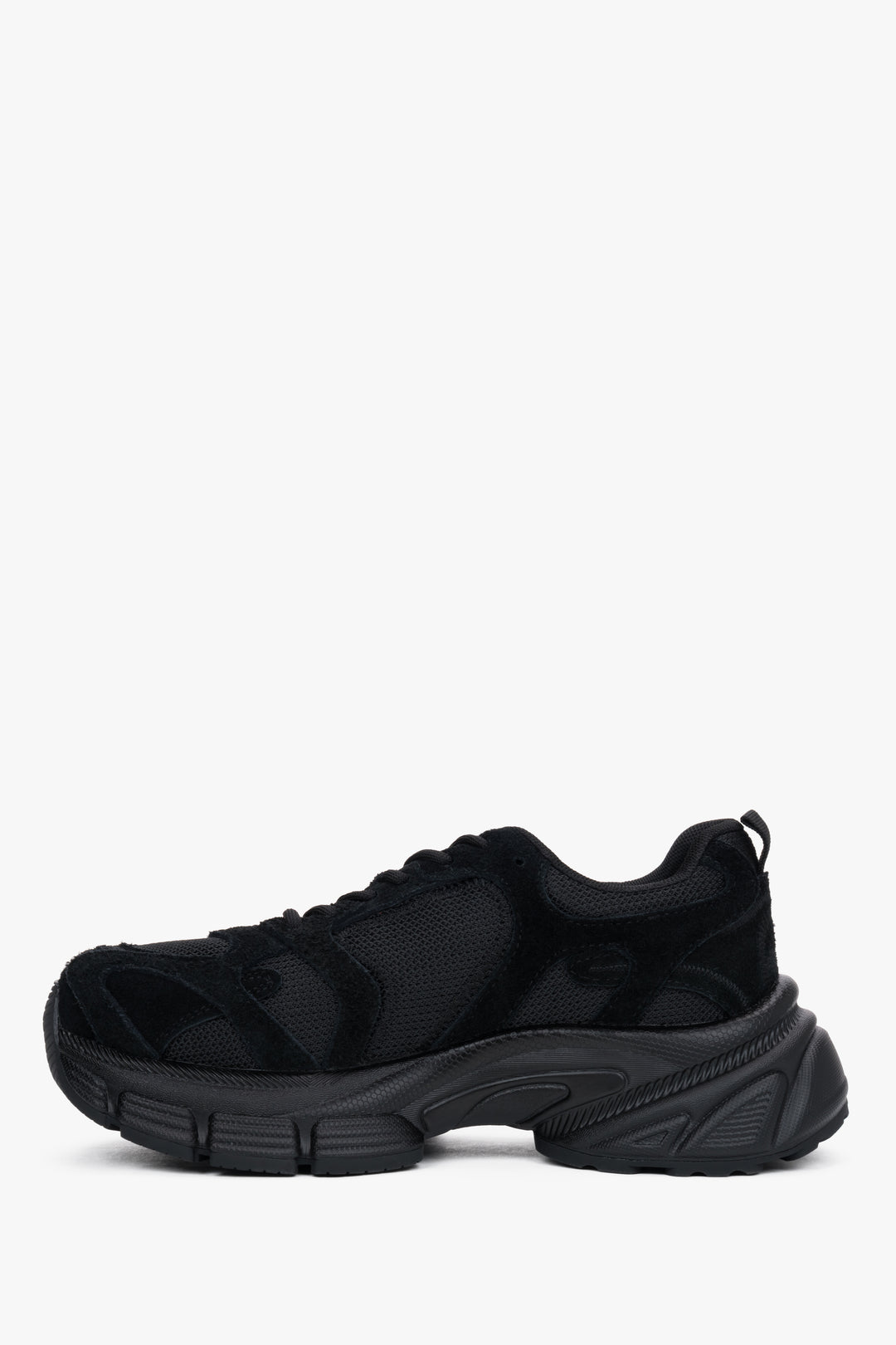 Women's platform sneakers, black, made of natural velour and breathable mesh, ES8.