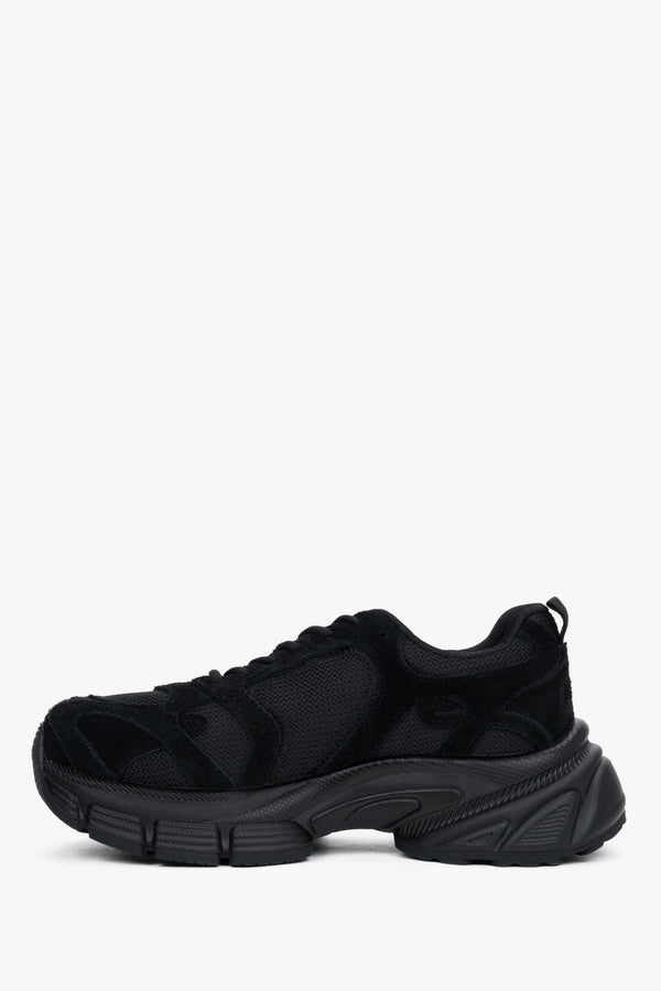 Women's platform sneakers, black, made of natural velour and breathable mesh, ES8.