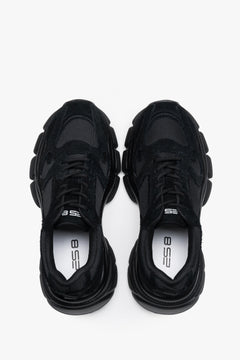 Made of natural velour and breathable mesh, women's black platform sneakers ES8.
