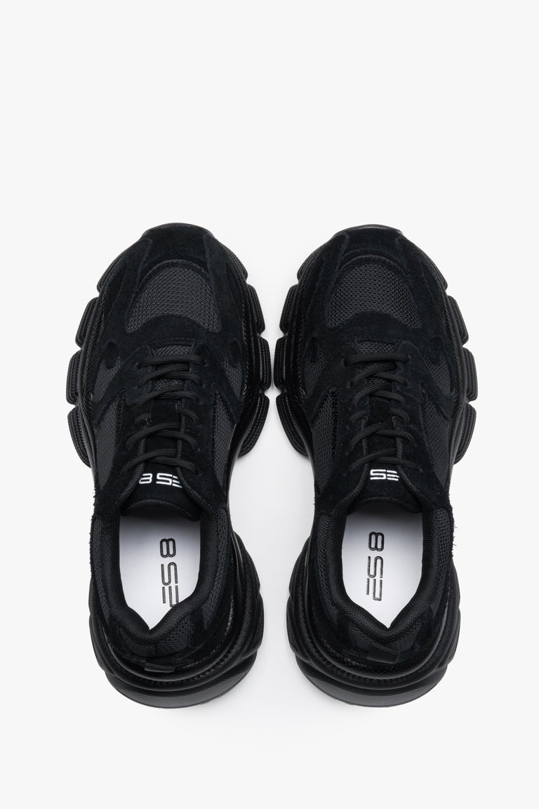 Made of natural velour and breathable mesh, women's black platform sneakers ES8.