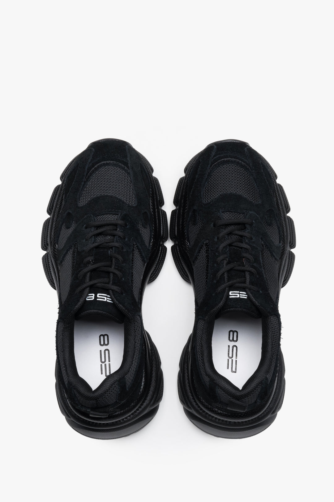 Made of natural velour and breathable mesh, women's black platform sneakers ES8.