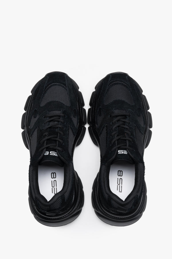 Made of natural velour and breathable mesh, women's black platform sneakers ES8.