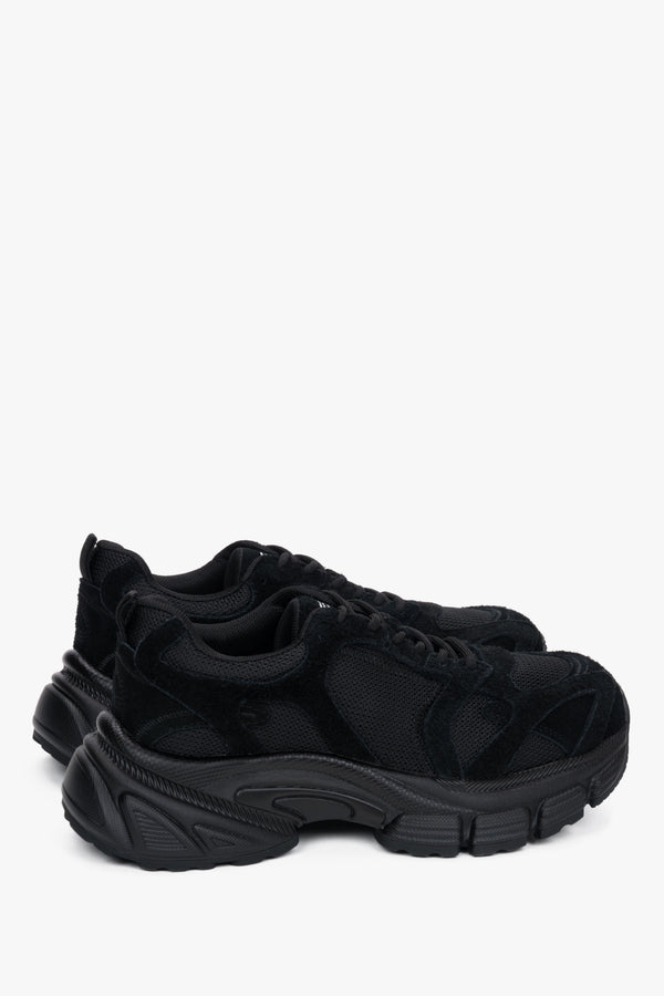 Women's black sneakers ES8, on a platform, made of natural velour and breathable mesh.