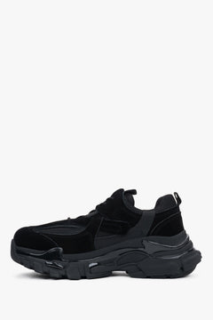 Women's black thick-sole sneakers made of natural velour and textiles ES8.