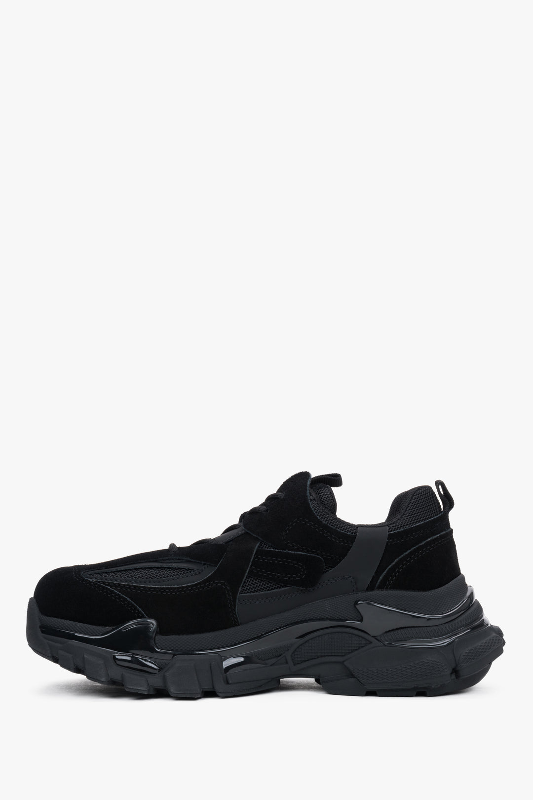 Women's black thick-sole sneakers made of natural velour and textiles ES8.