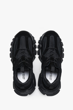 Women's black chunky sole sneakers in natural velour and textile, ES8.
