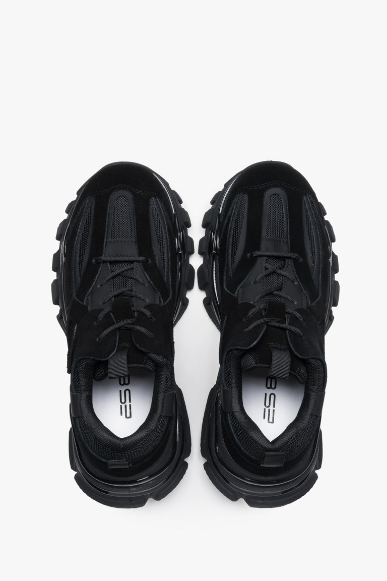 Women's black chunky sole sneakers in natural velour and textile, ES8.
