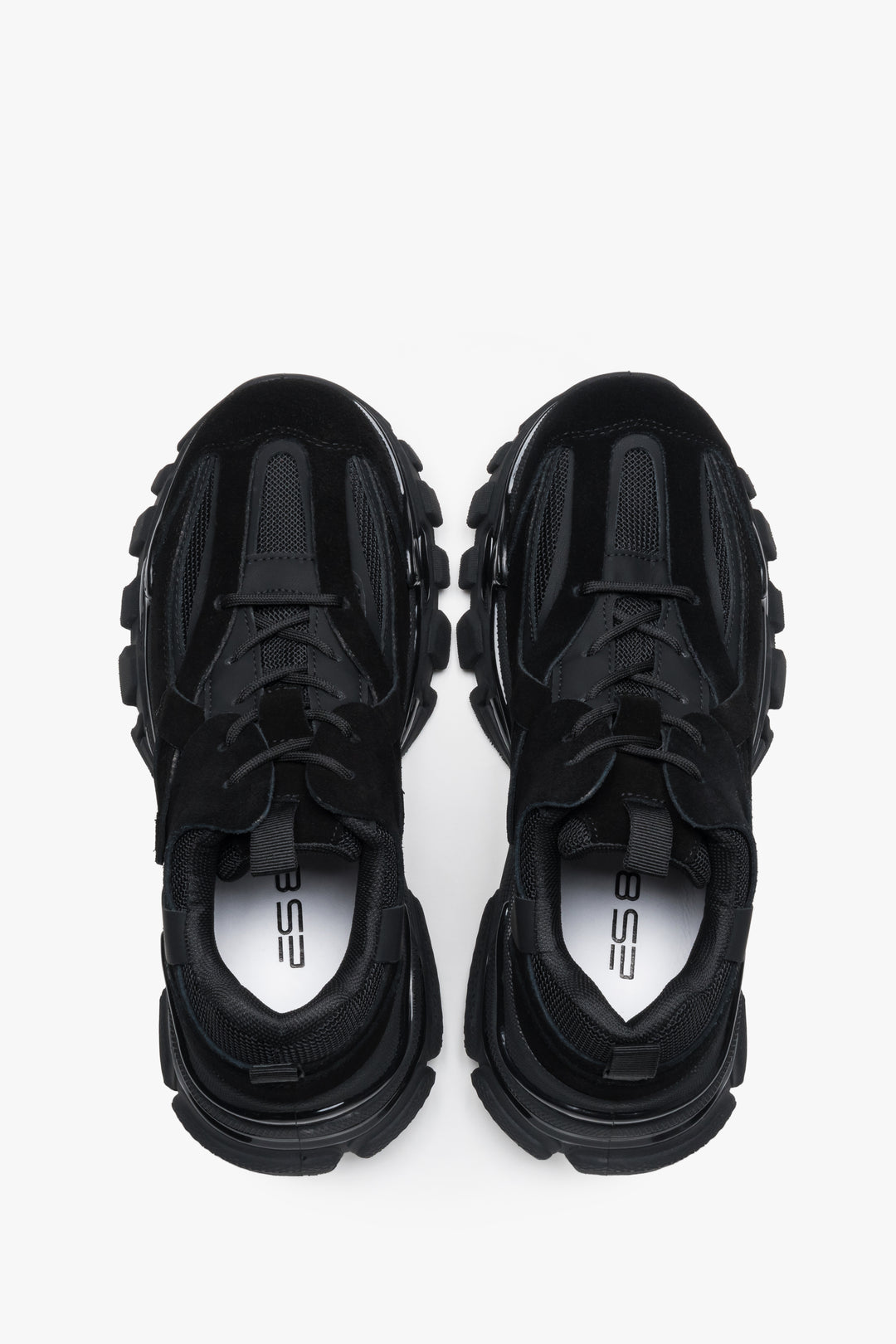 Women's black chunky sole sneakers in natural velour and textile, ES8.