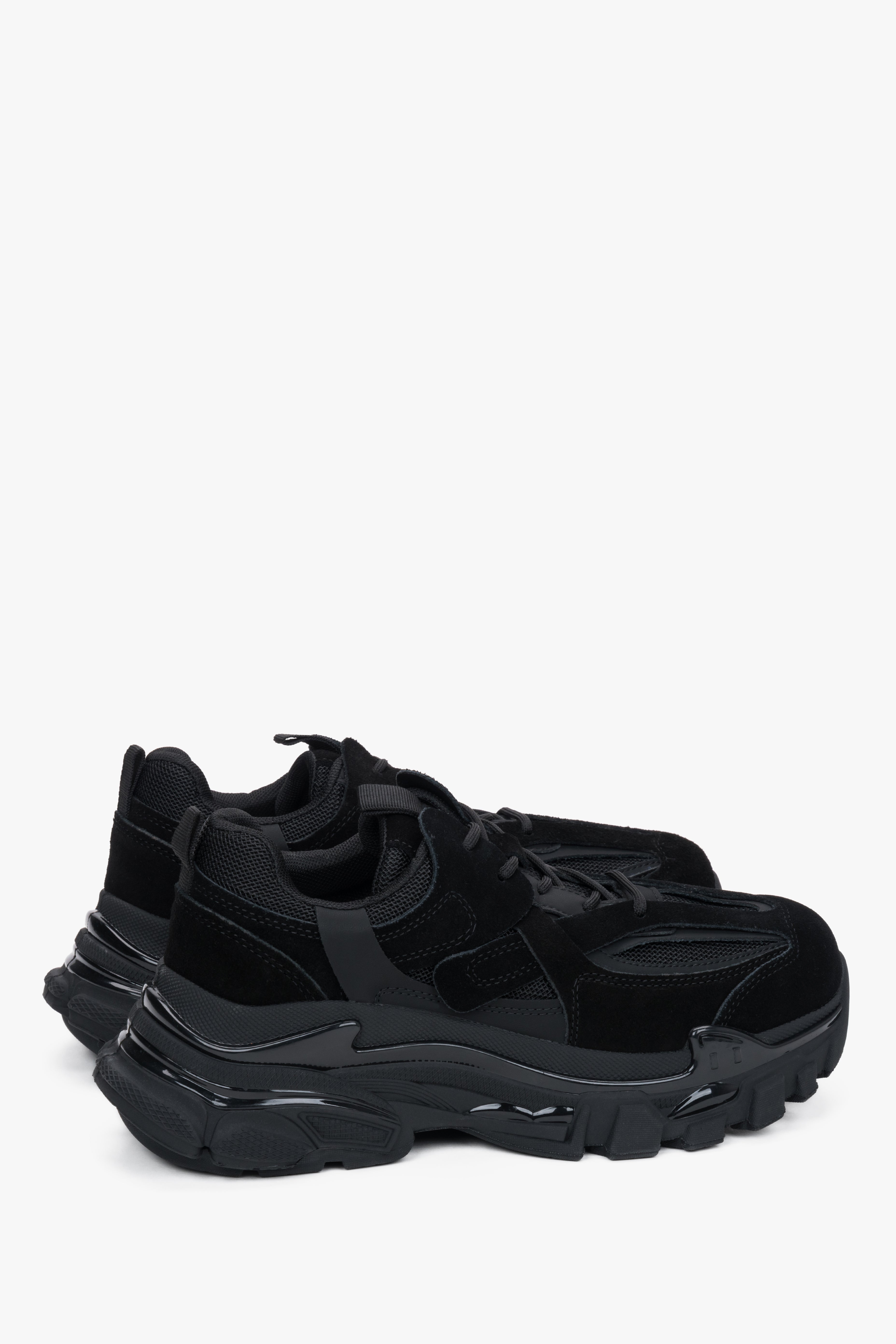 Black women's platform sneakers, natural velour and textile ES8.