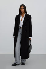 Women’s Black Classic Double-Breasted Mid-Calf Wool Coat Estro ER00118053.