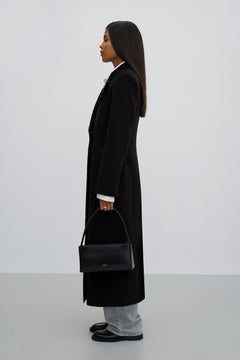 Black Classic Double-Breasted Mid-Calf Wool Coat Estro ER00118053.