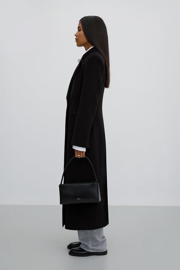 Black Classic Double-Breasted Mid-Calf Wool Coat Estro ER00118053.