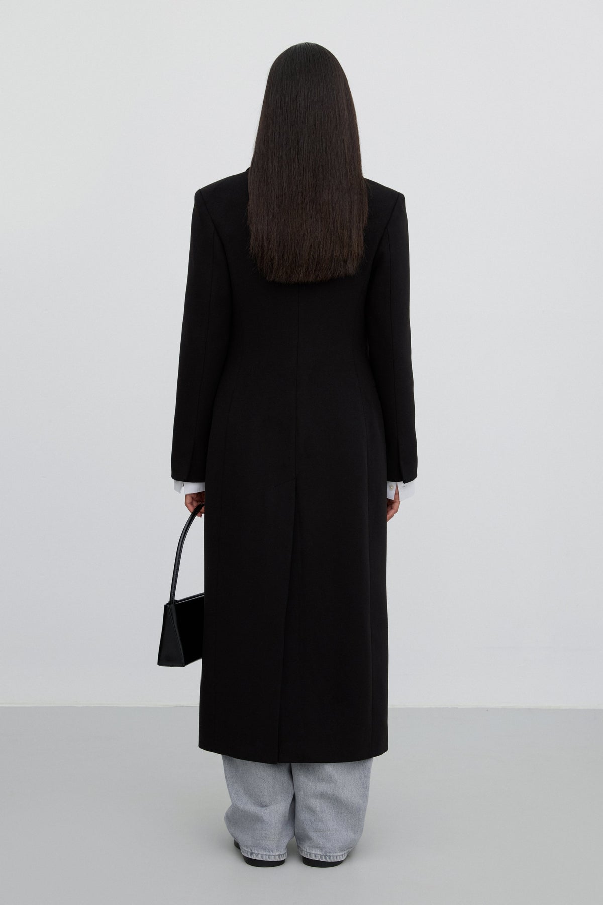 Black Classic Women's Wool Coat Estro – Back View.