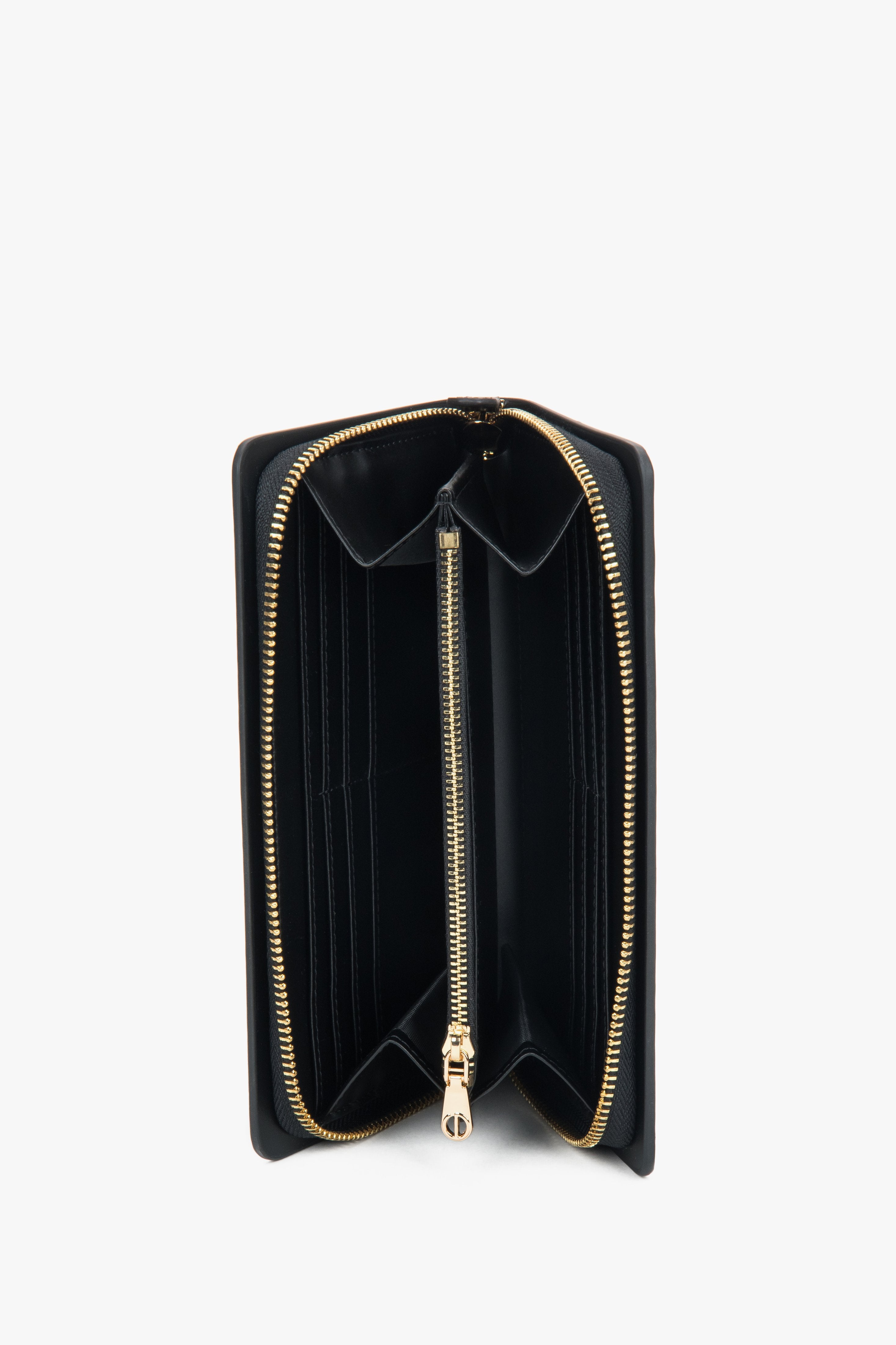 Black Women's Continental Zipper Wallet in Genuine Leather.