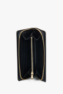 Black Women's Continental Zipper Wallet in Genuine Leather.