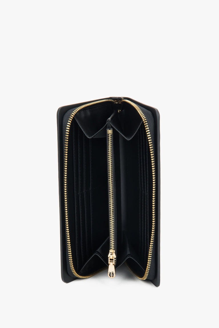 Black Women's Continental Zipper Wallet in Genuine Leather.
