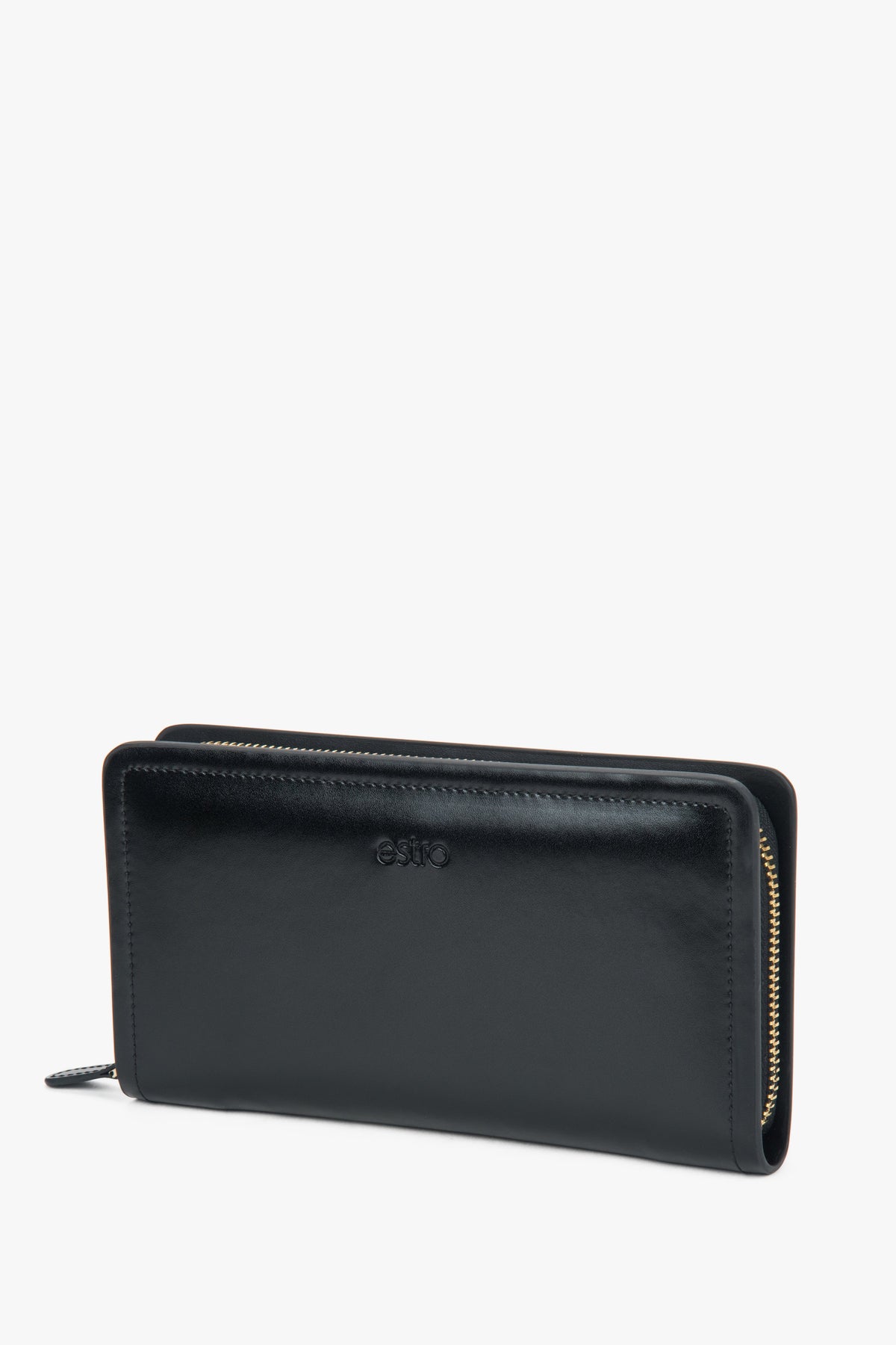 Black Women's Continental Zipper Wallet in Genuine Leather, Estro.