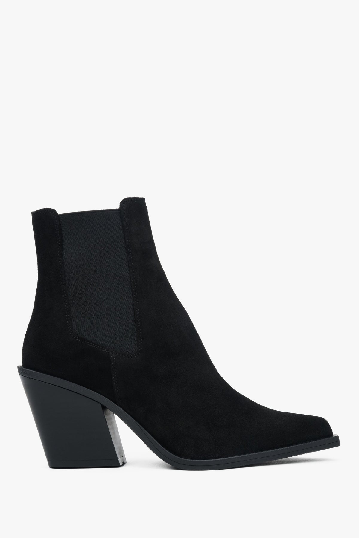 Women’s Black Warm Cowboy Boots with a Heel in Premium Italian Genuine Velour Estro ER00118889.