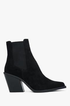 Women’s Black Warm Cowboy Boots with a Heel in Premium Italian Genuine Velour Estro ER00118889.