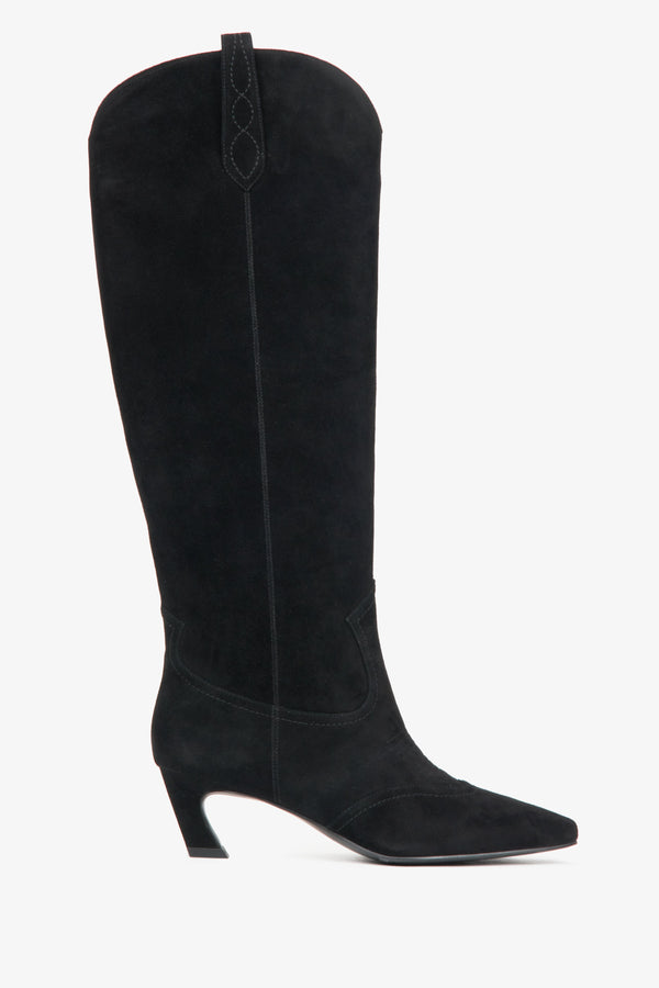 Women's Black Cowboy Boots in Natural Suede with a High Shaft Estro  ER00116168