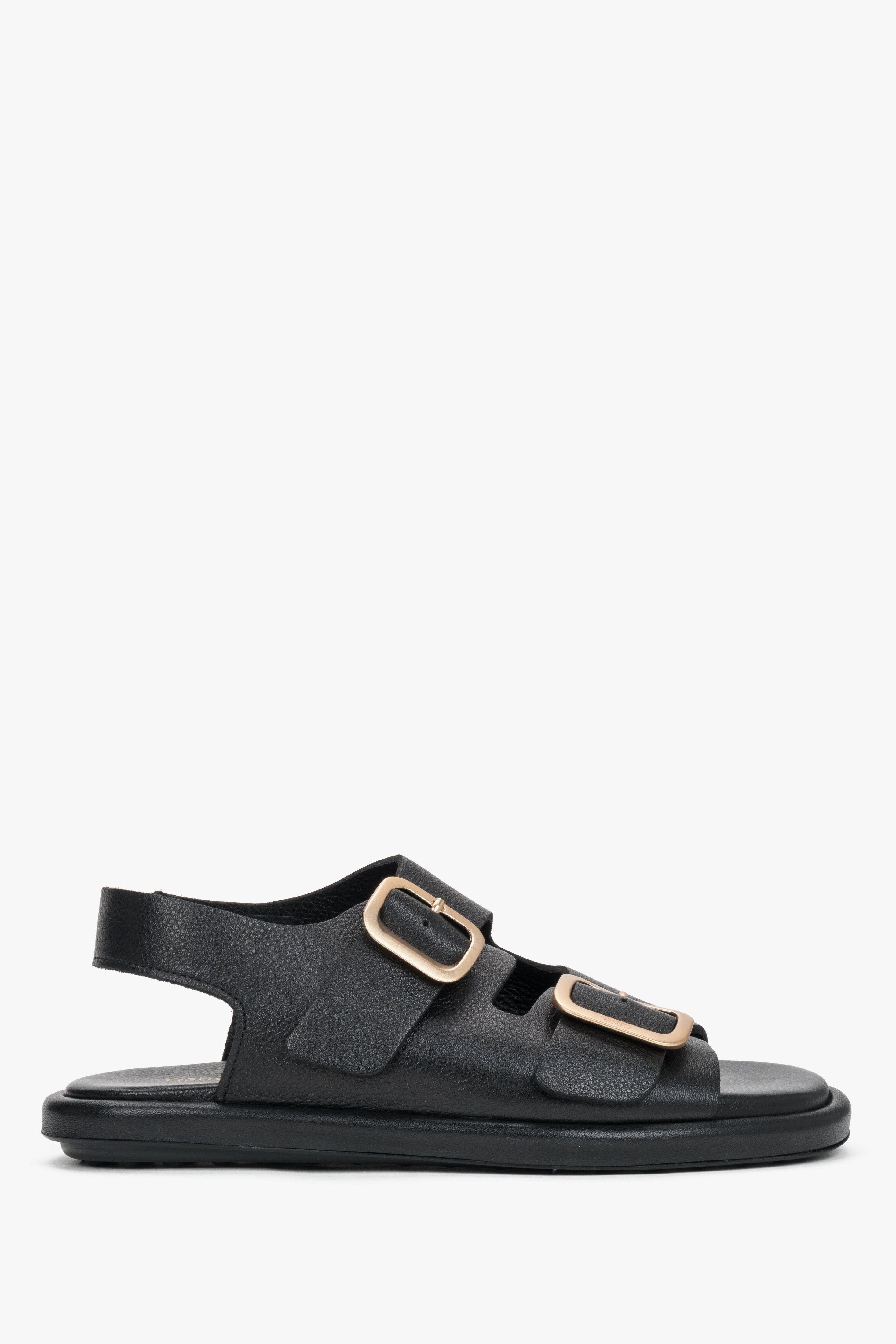 Women’s Black Flat Sandals with Adjustable Gold Buckles Estro ER00119576.