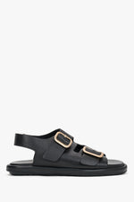 Women’s Black Flat Sandals with Adjustable Gold Buckles Estro ER00119576.