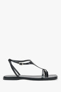 Women's Black Flat Sandals with Square Toe and Toe-Post Strap Estro ER00119855.