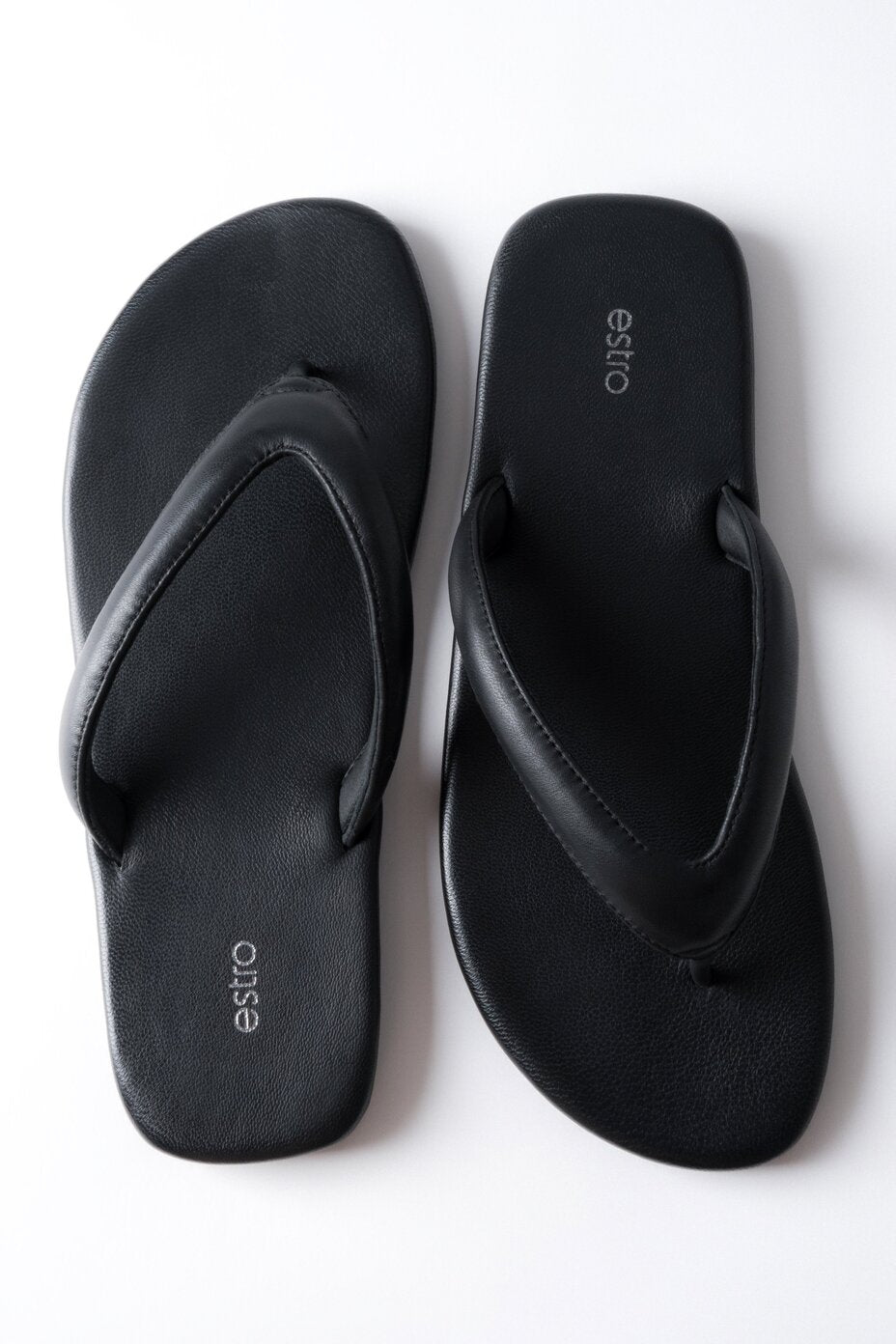 Women’s Black Flip-Flops made of Soft Genuine Leather Estro ER00119396