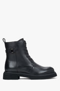 Women's Black Genuine Leather Ankle Boots with Decorative Lacing Estro ER00120650.