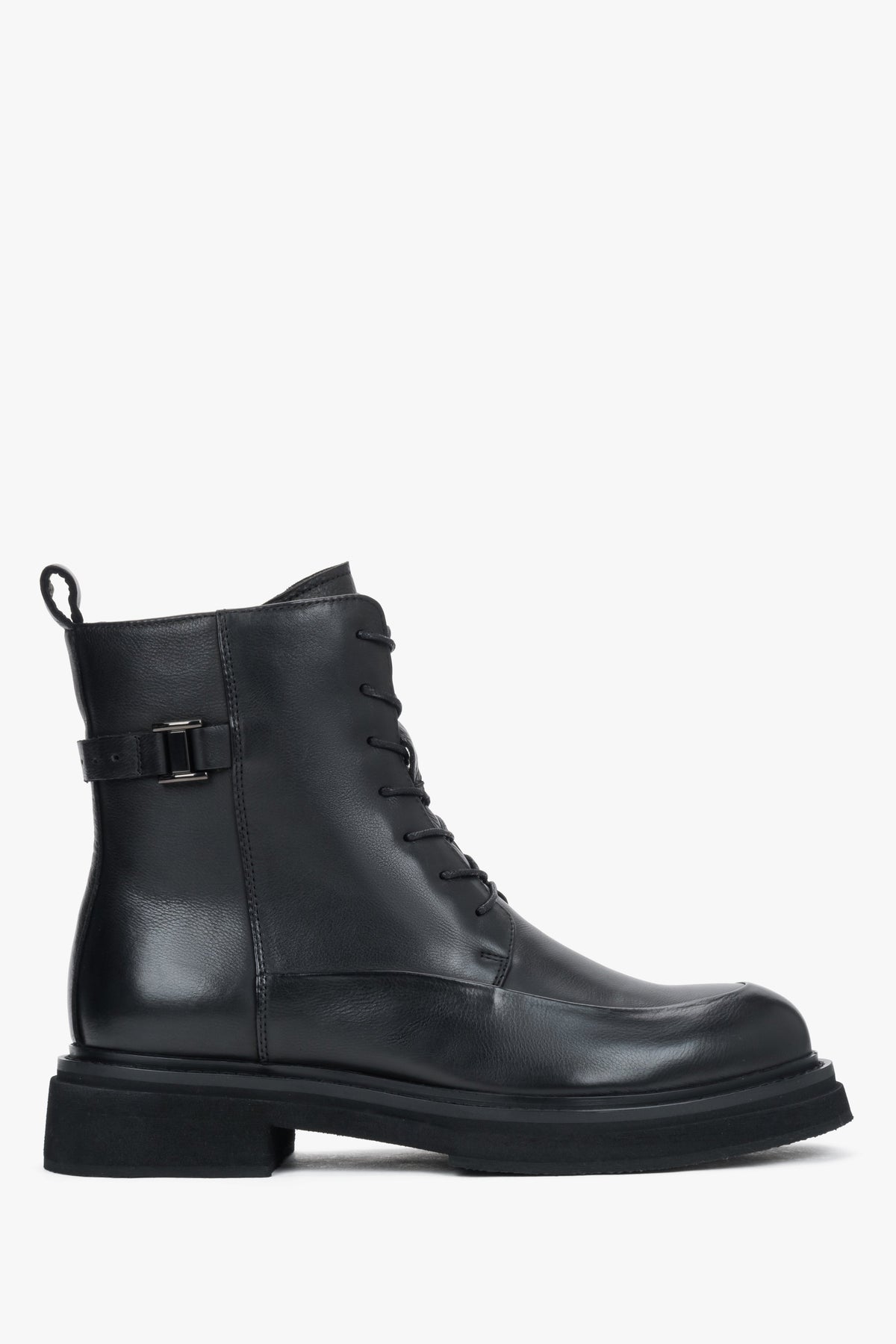 Women's Black Genuine Leather Ankle Boots with Decorative Lacing Estro ER00120650.