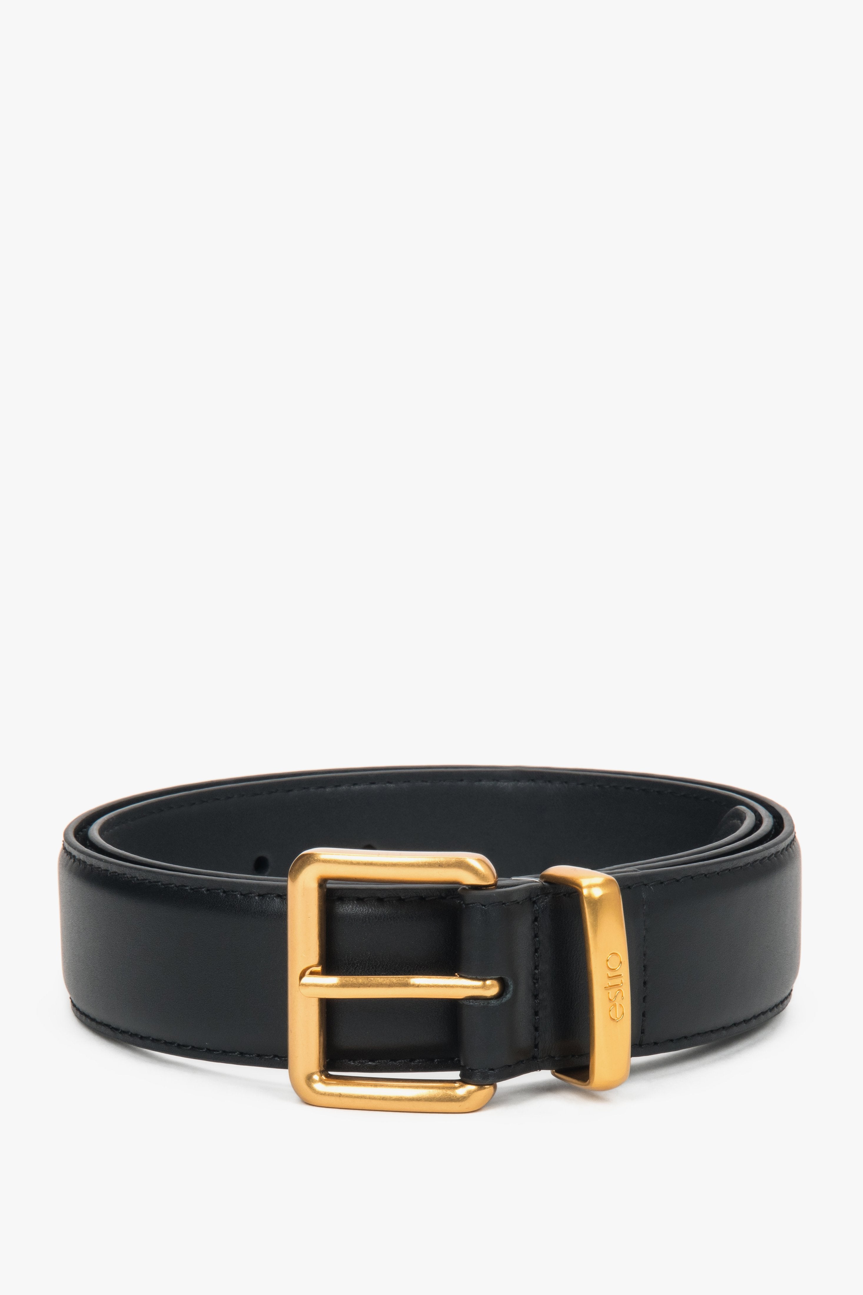 Women's Black Genuine Leather Belt with Gold-Tone Hardware Estro ER00118264.